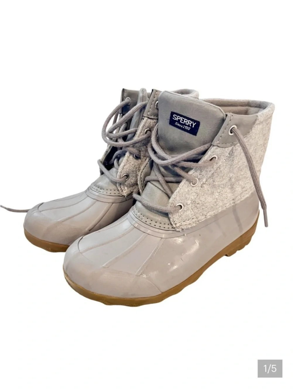 Sperry Saltwater Duck Boots Girls Youth Size 2 Gray Quilted Lace-Up